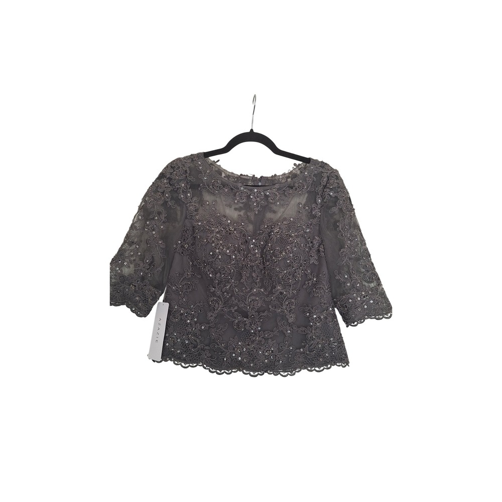 Azazie Florida Steel Grey Lace Sequin 3/4 Sleeve Evening Top AZ1927549 Custom